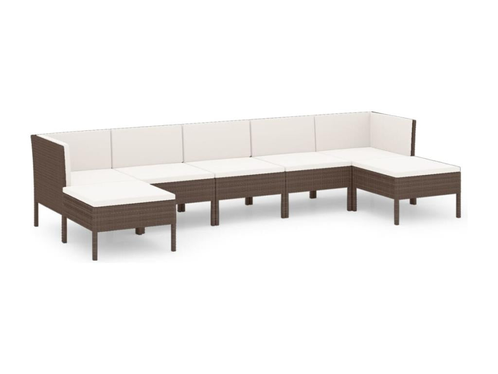 Ensemble de mobilier de jardin 7 pièces en résine tressée avec coussins, marron