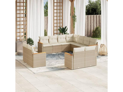 Ensemble de mobilier de jardin 11 pièces en résine tressée avec coussins, beige