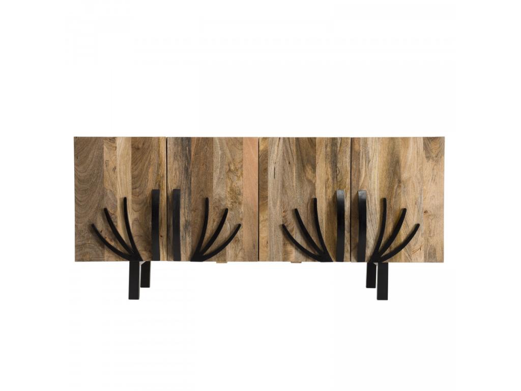 Buffet 4 portes en bois de manguier, 177 x 45 cm, marron