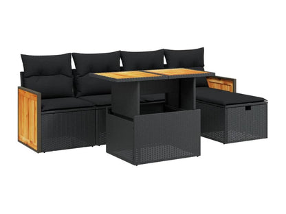 Ensemble de mobilier de jardin 6 pièces en résine tressée avec coussins, noir
