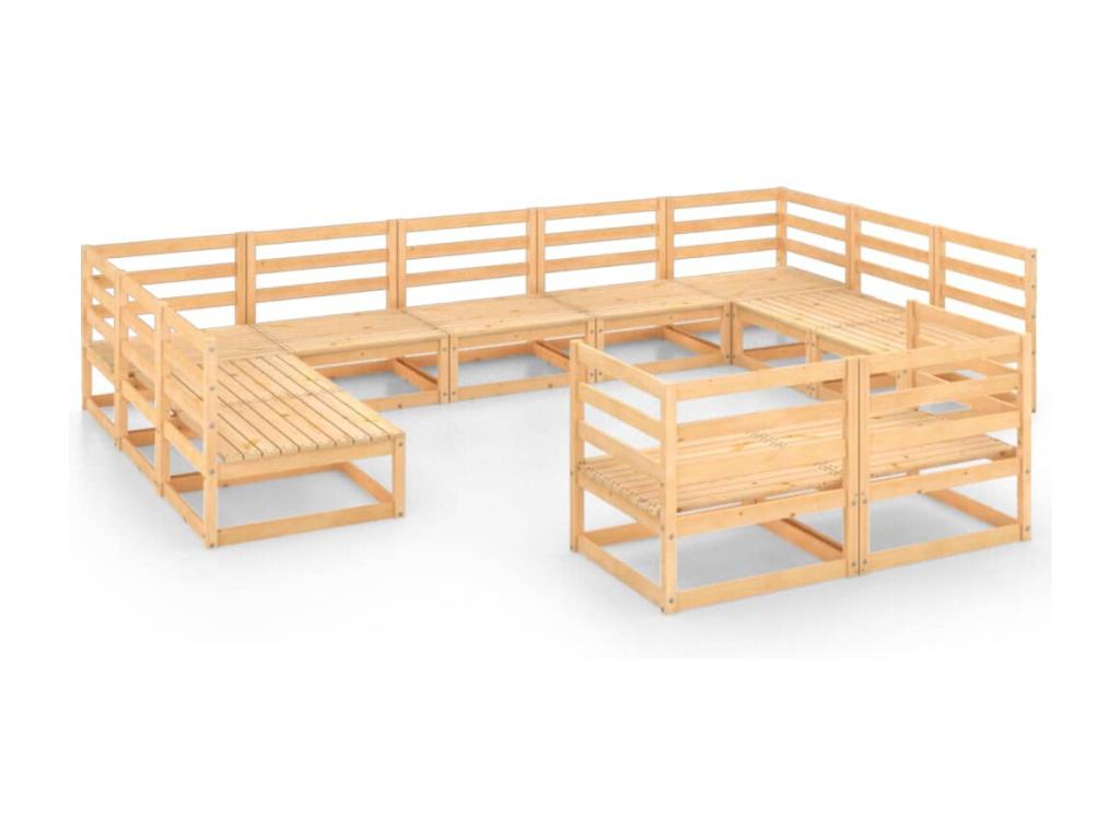 Ensemble de mobilier de jardin en pin brun, 11 pièces