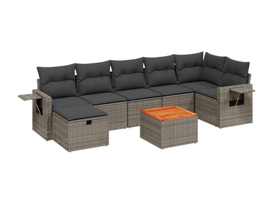 Ensemble de mobilier de jardin 8 pièces en résine tressée avec coussins, gris