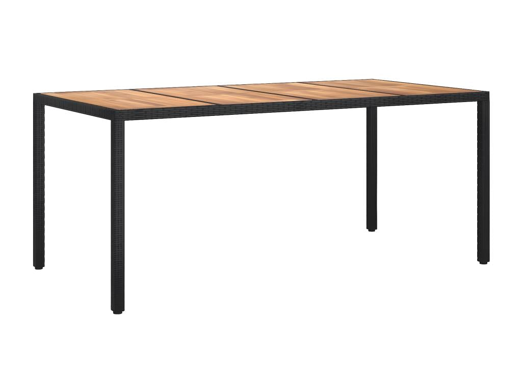 Table en résine tressée, 190 x 90 x 75 cm, noire