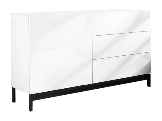 Buffet 1 porte avec 3 tiroirs, 110 x 40 cm, blanc
