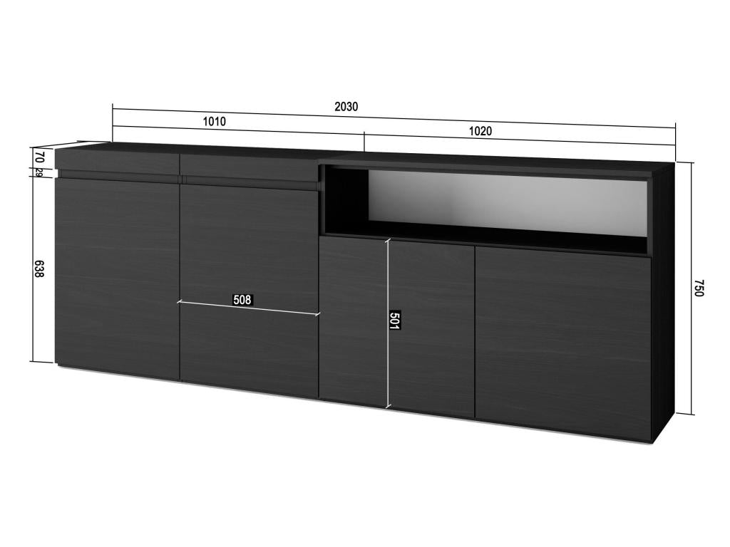 Buffet 4 portes, 200 x 75 x 35 cm, noir
