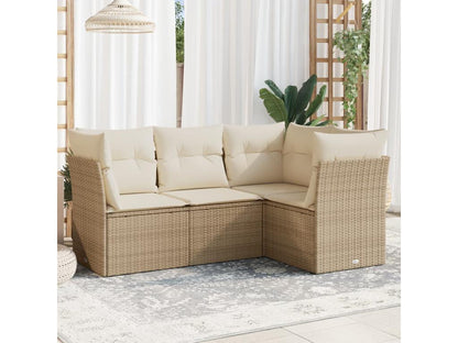 Ensemble de mobilier de jardin 4 pièces en résine tressée avec coussins, beige
