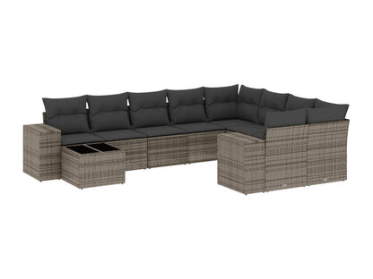 Ensemble de mobilier de jardin 10 pièces en résine tressée avec coussins, gris