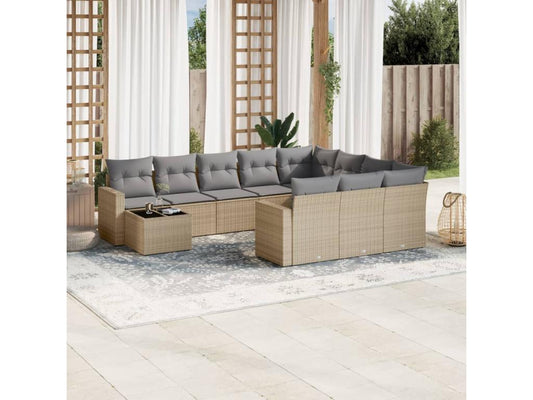 Ensemble de mobilier de jardin 11 pièces en résine tressée avec coussins, beige