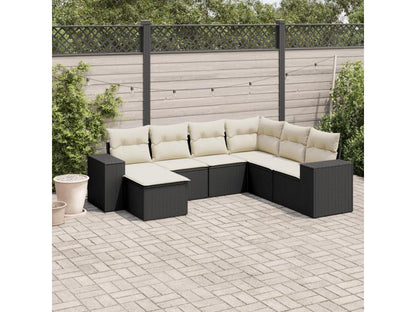 Ensemble de mobilier de jardin 7 pièces en résine tressée avec coussins, noir