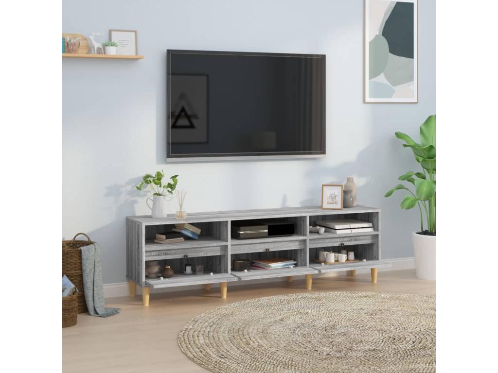 Meuble TV en bois composite, 150 x 30 x 44,5 cm, gris