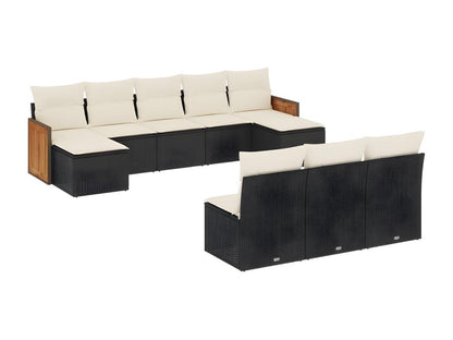 Ensemble de mobilier de jardin 10 pièces en résine tressée avec coussins, noir
