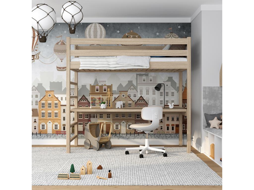 Cadre de lit en chêne, 120 x 200 cm, beige