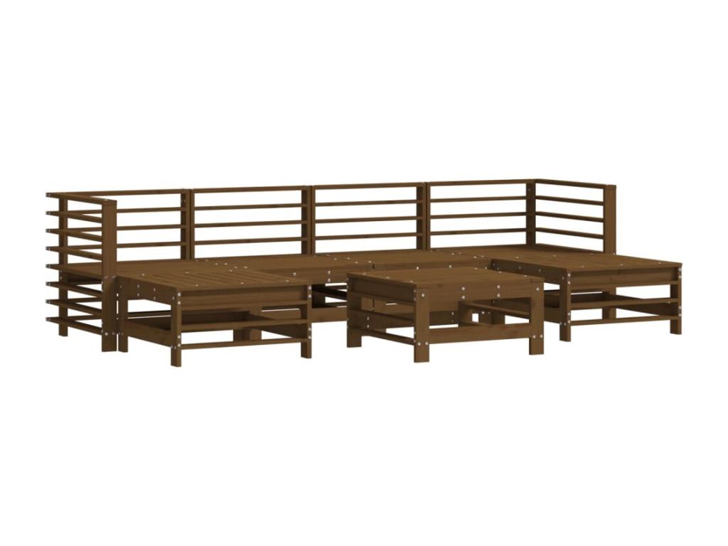 Ensemble de mobilier de jardin 7 pièces en bois massif avec coussins, marron