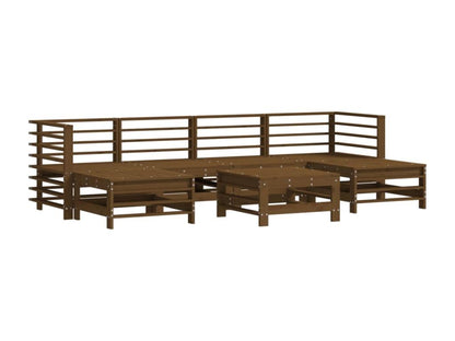 Ensemble de mobilier de jardin 7 pièces en bois massif avec coussins, marron
