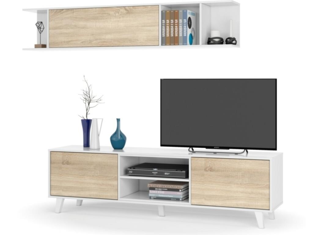 Meuble TV 2 portes, blanc