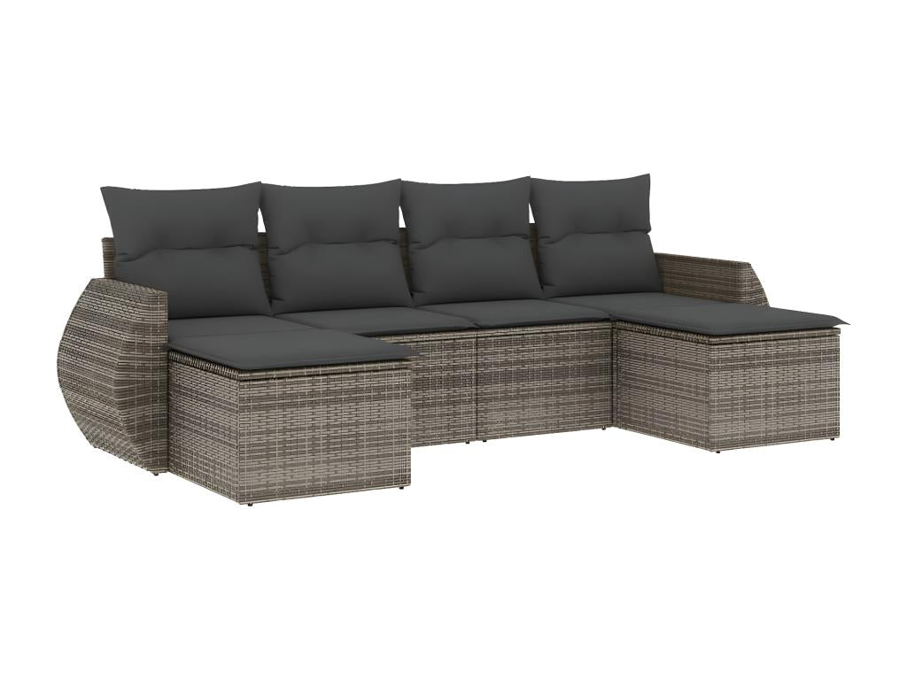 Ensemble de mobilier de jardin 6 pièces en résine tressée avec coussins, gris