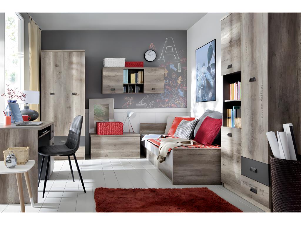 Bibliothèque à 3 portes et 2 tiroirs, grise