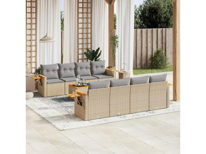 Ensemble de mobilier de jardin 9 pièces en résine tressée avec coussins, beige