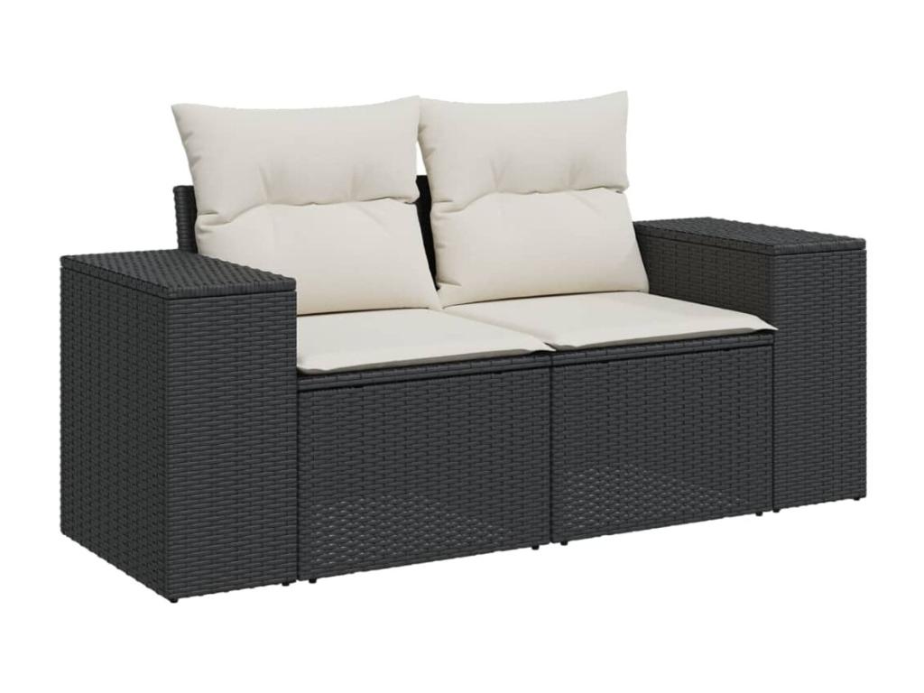 Ensemble de mobilier de jardin 7 pièces en résine tressée avec coussins, noir