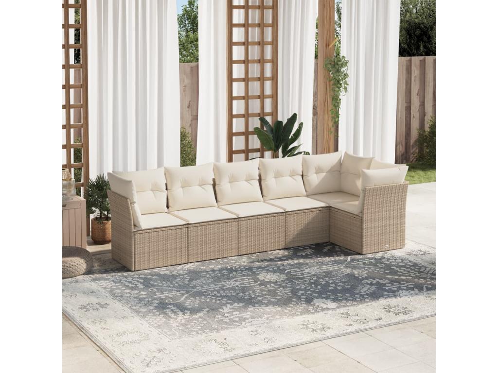 Ensemble de mobilier de jardin 6 pièces en résine tressée avec coussins, beige