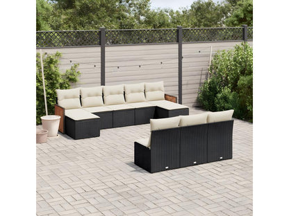 Ensemble de mobilier de jardin 10 pièces en résine tressée avec coussins, noir