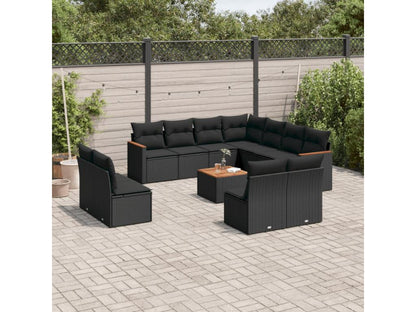 Ensemble de mobilier de jardin 12 pièces en résine tressée avec coussins, noir