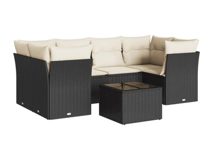 Ensemble de mobilier de jardin 7 pièces en résine tressée avec coussins, noir