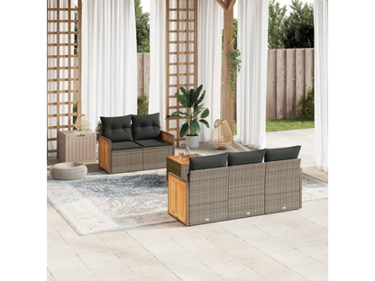 Ensemble de mobilier de jardin 6 pièces en résine tressée avec coussins, gris