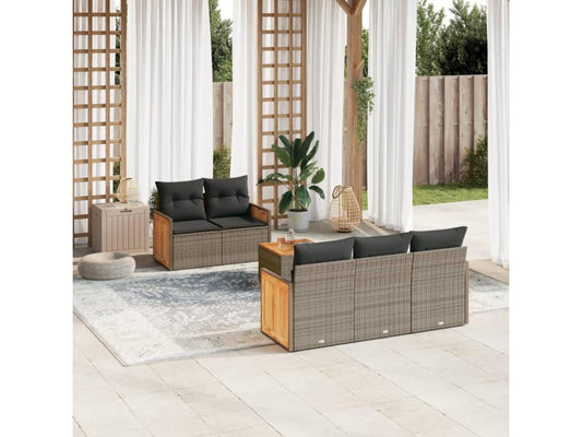 Ensemble de mobilier de jardin 6 pièces en résine tressée avec coussins, gris