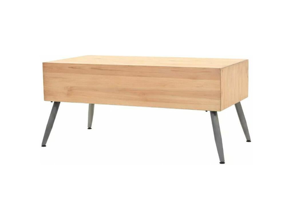 Table basse en pin clair naturel avec 2 tiroirs