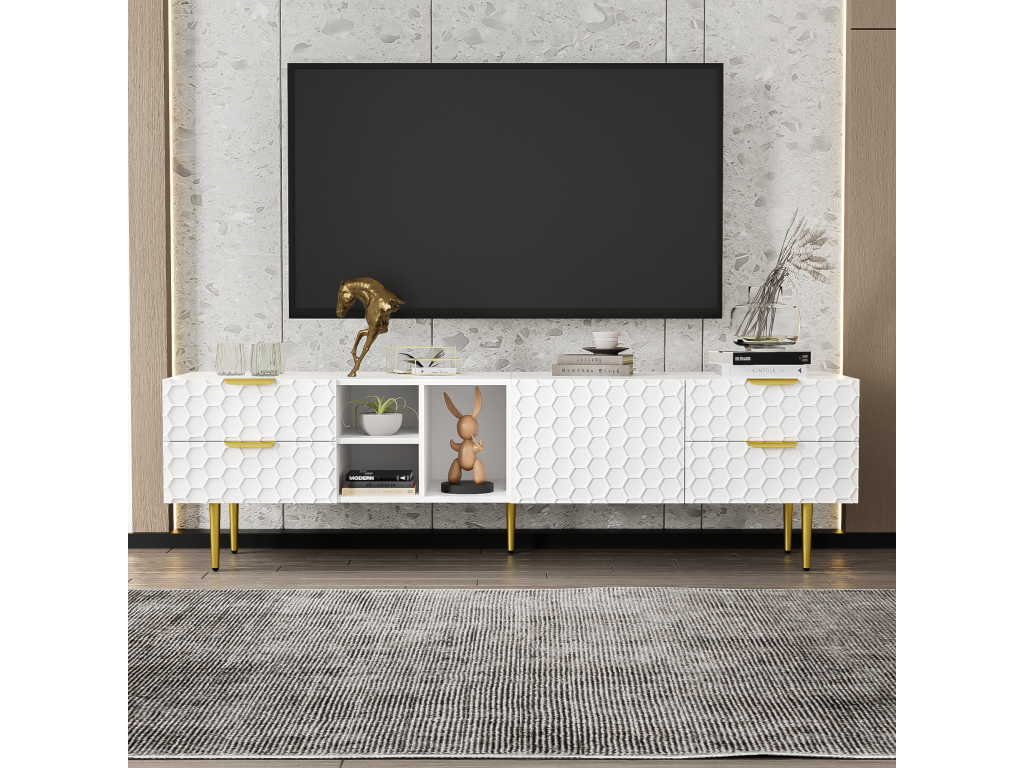 Meuble TV 1 porte avec 4 tiroirs, 170 x 40,3 x 49,9 cm, gris