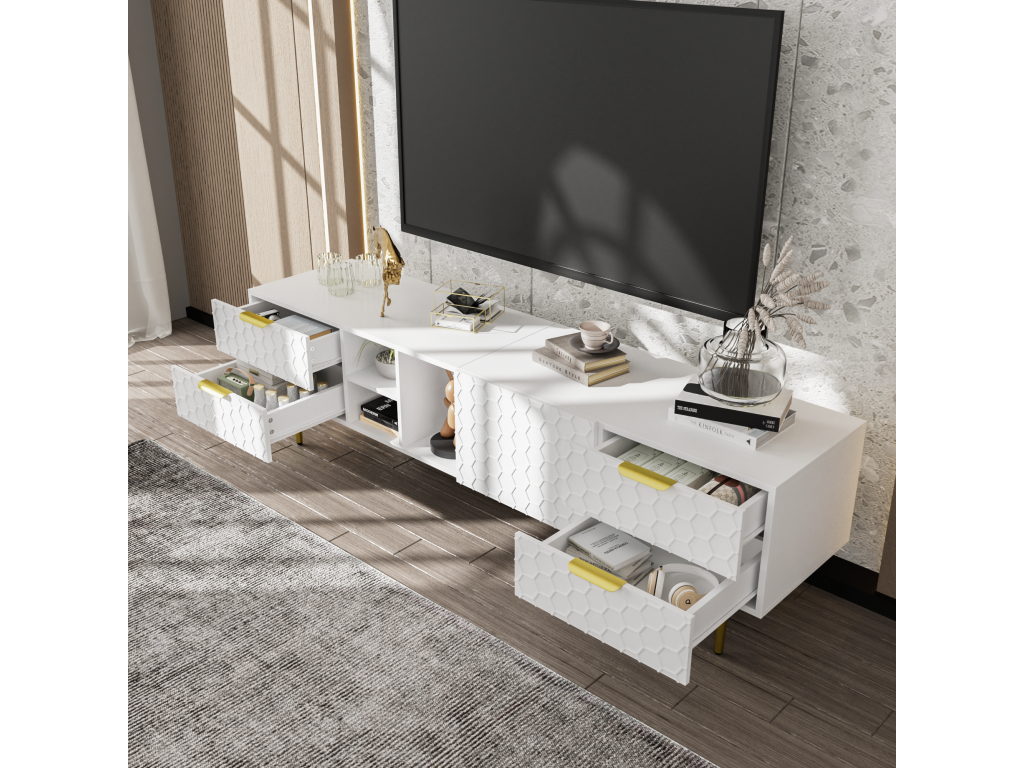 Meuble TV 1 porte avec 4 tiroirs, 170 x 40,3 x 49,9 cm, gris
