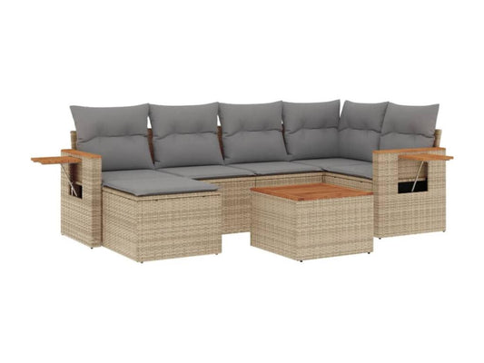 Ensemble de mobilier de jardin 7 pièces en résine tressée avec coussins, beige