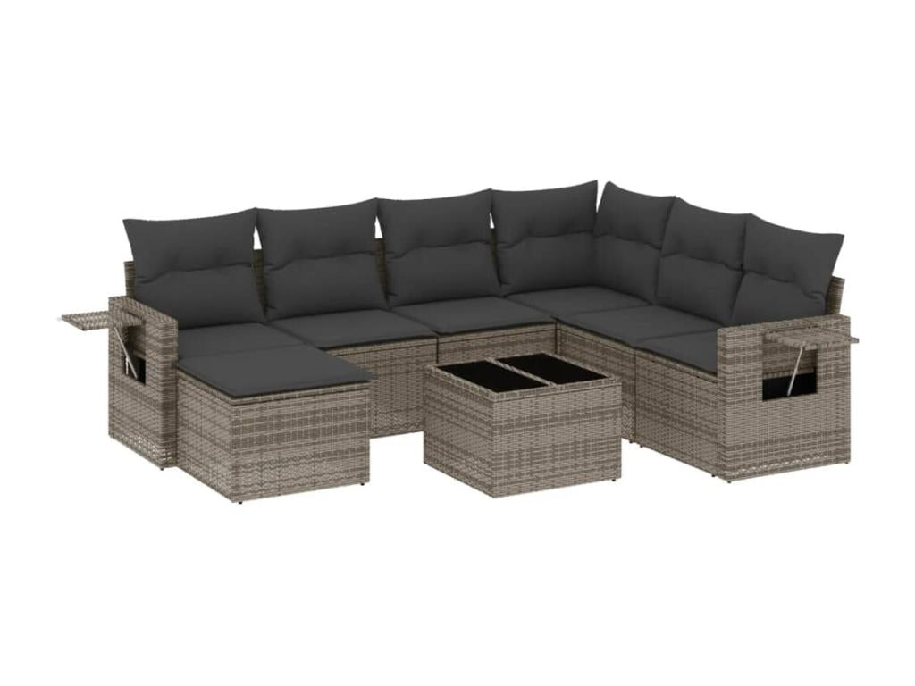 Ensemble de mobilier de jardin 8 pièces en résine tressée avec coussins, gris