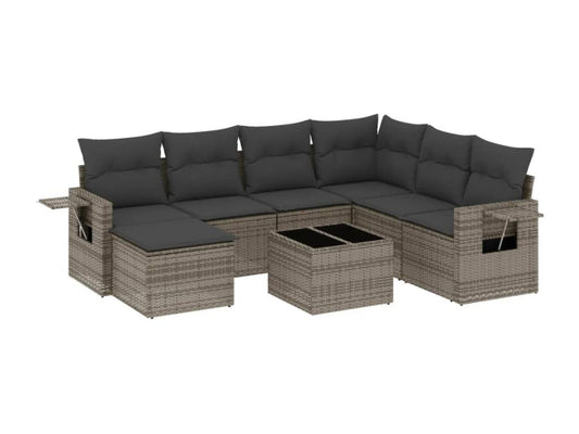 Ensemble de mobilier de jardin 8 pièces en résine tressée avec coussins, gris