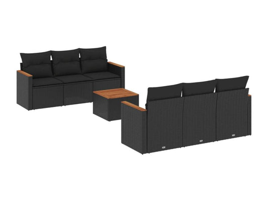 Ensemble de mobilier de jardin 7 pièces en résine tressée avec coussins, noir