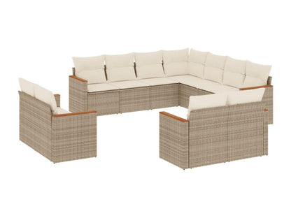 Ensemble de mobilier de jardin 11 pièces en résine tressée avec coussins, beige