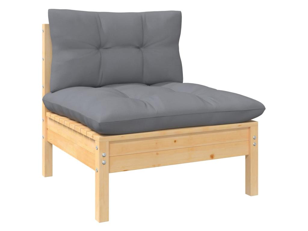 Ensemble de mobilier de jardin 8 pièces en pin avec coussins, gris