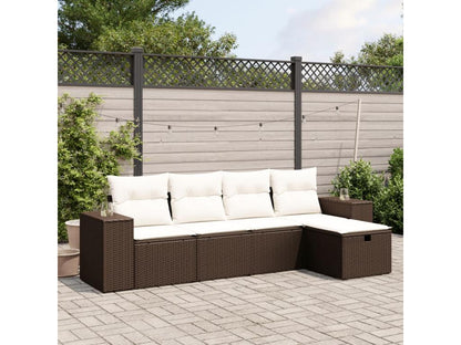 Ensemble de mobilier de jardin 5 pièces en résine tressée avec coussins, marron
