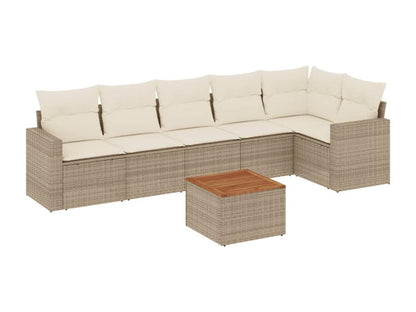 Ensemble de mobilier de jardin 7 pièces en résine tressée avec coussins, beige
