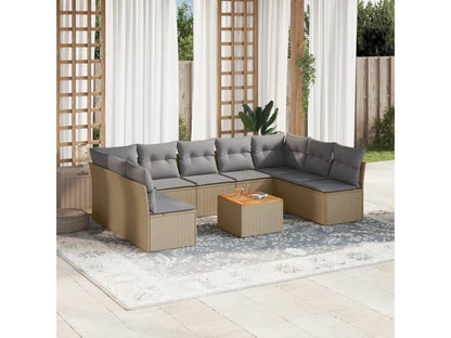 Ensemble de mobilier de jardin 10 pièces en résine tressée beige