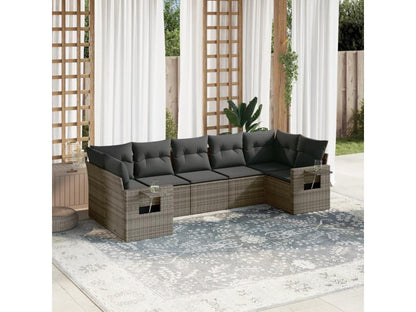 Ensemble de mobilier de jardin 7 pièces en résine tressée avec coussins, gris